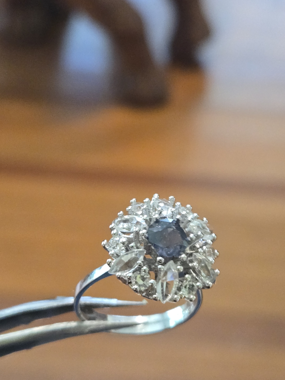 Sterling Silver Spinel halo cluster Ring